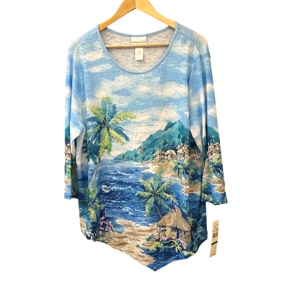 2019 Alfred Dunner Top Tropical Coastal Beachy Scenic Island Cruise Wear L Boho
